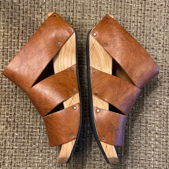 CYDWOQ Anchor Open Clog Wedge Slip-on Sandals ~ Natural Handmade Leather 36 - Picture 3 of 10